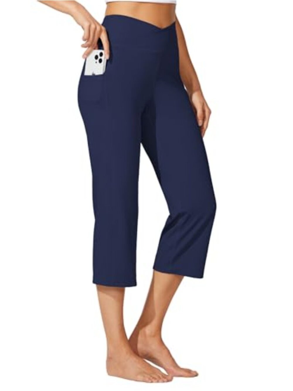 Willit Women's Yoga Capris High Waist Crossover Straight Leg Athletic Crop Pants